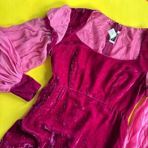 Vintage 70s Solid Pink Velvet Long Sleeve Renaissance Dress
